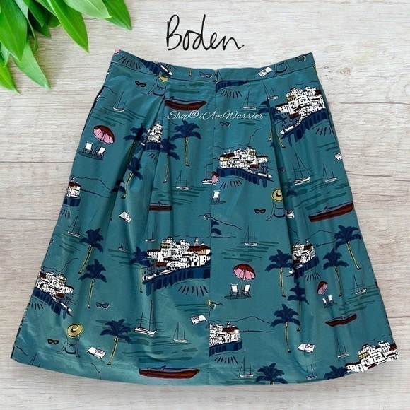 Boden a-line cotton blue midi skirt in coastal/Rivera print *shop@iamwarior - Picture 3 of 8